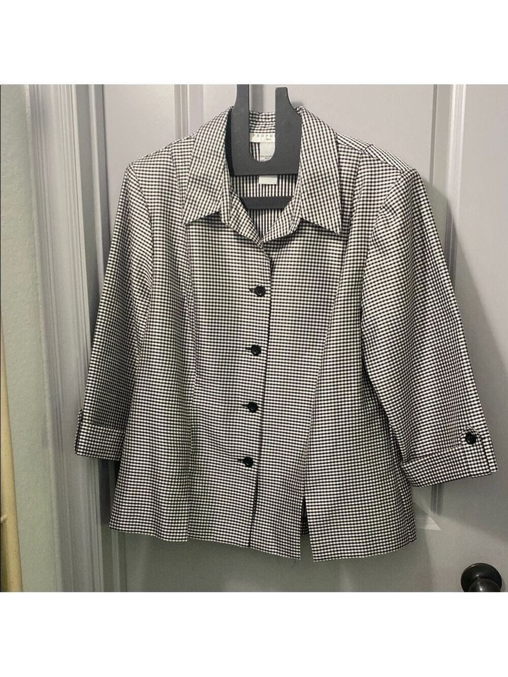Prophecy Gray/Black and White Boxy 3/4 Sleeve Button Down Shirt